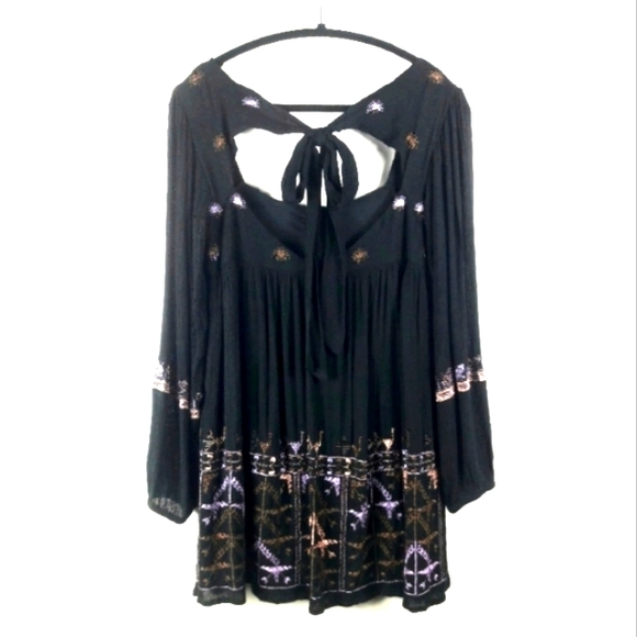 Free People Embroidered Long Sleeve Flowy Babydoll Mini Dress - Picture 7 of 8